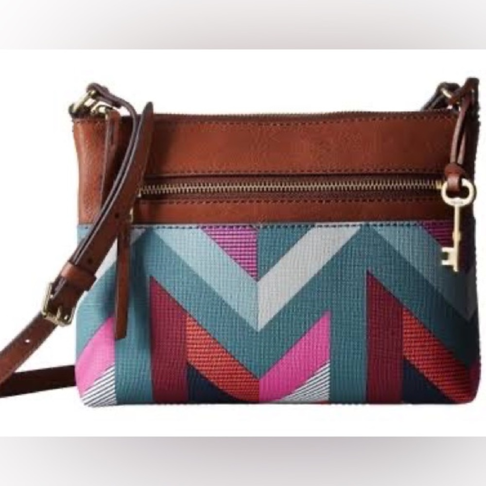Fossil Fiona Small Crossbody In Chevron Blue - image 1